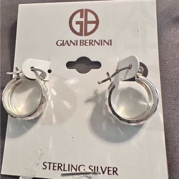 NWT Giani Bernini Sterling Silver Faceted Hoop Earrings 15mm Created for Macy’s - Picture 2 of 5